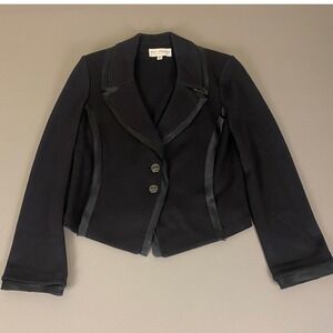 St. John Collection Knit Blazer Jacket Cropped Size 10 Black Two Button Career